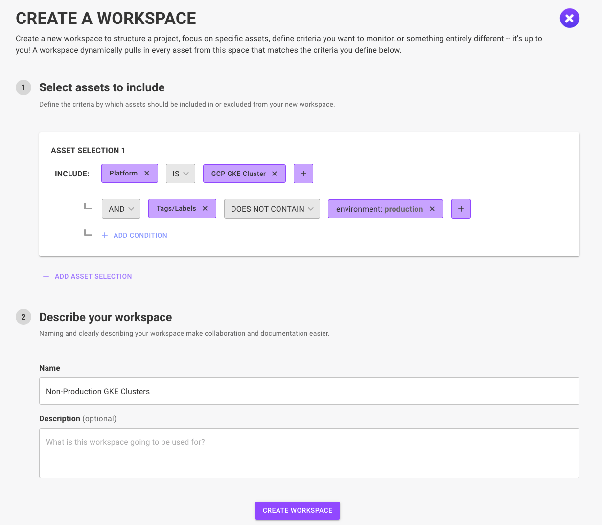 DOES NOT MATCH workspace filter
