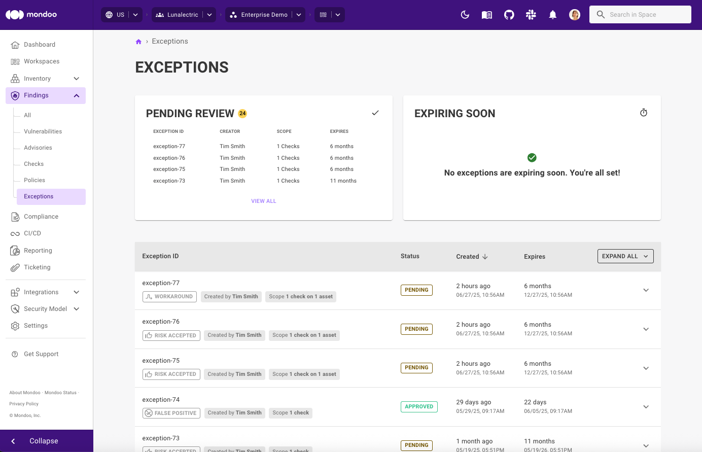 Exceptions management in Mondoo