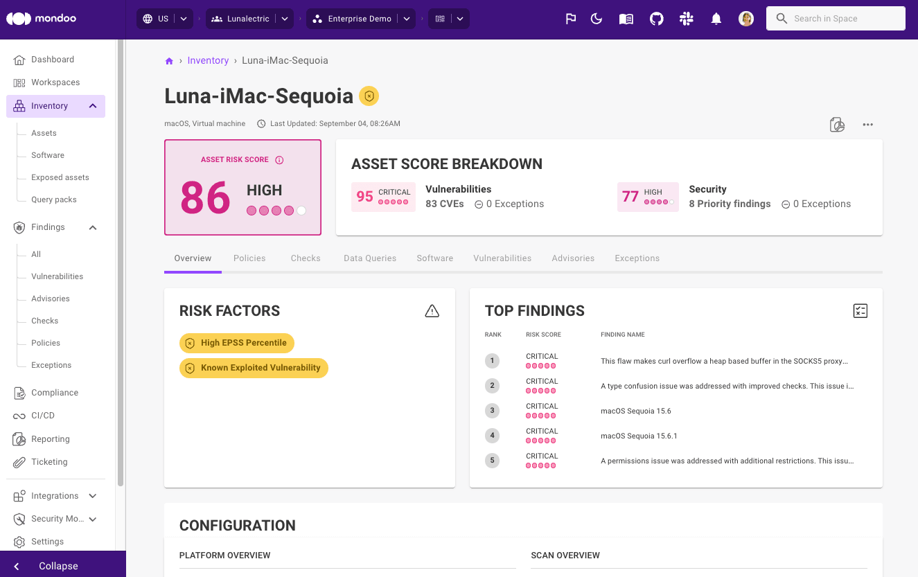 macOS asset CVE and advisory detection