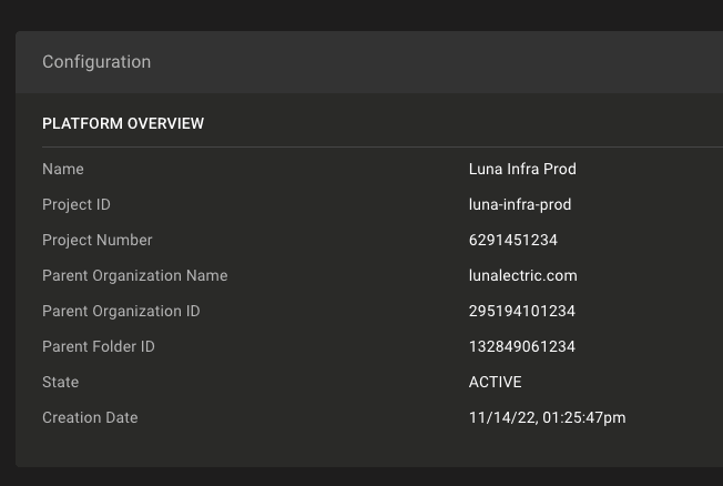 GCP Project Configuration Data
