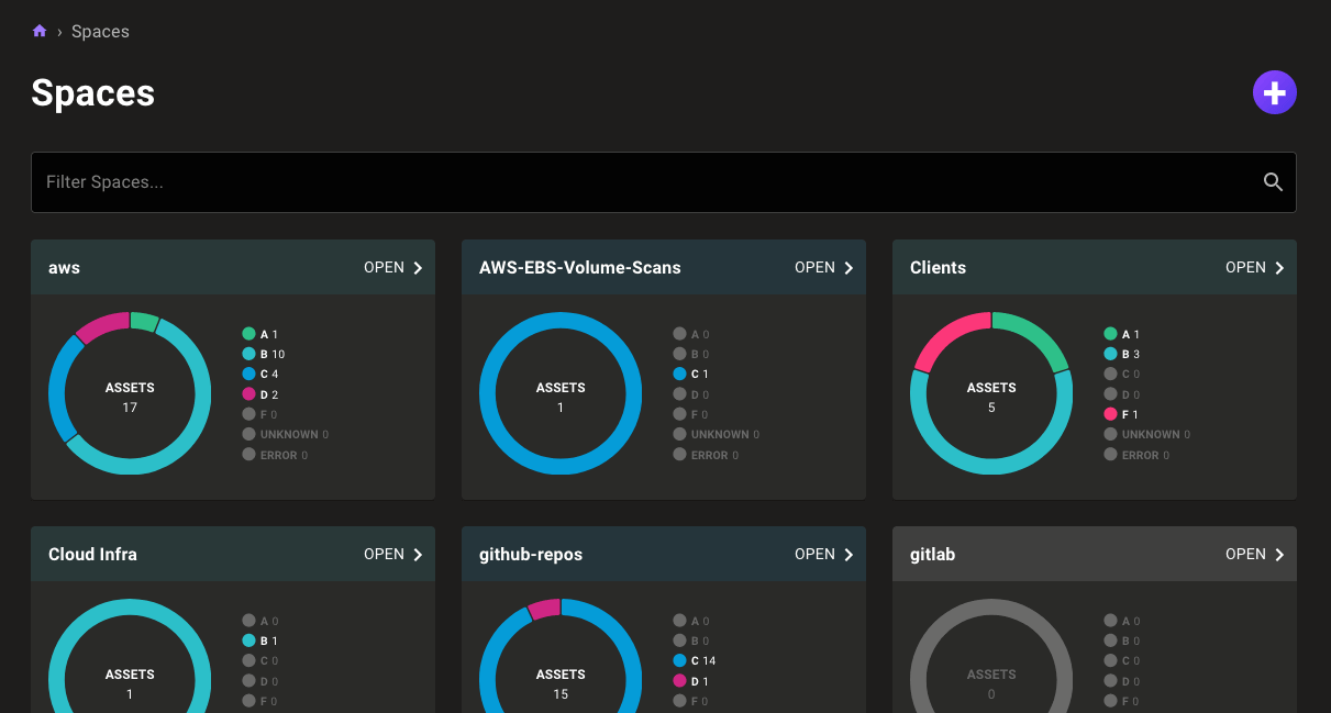 Spaces page with search
