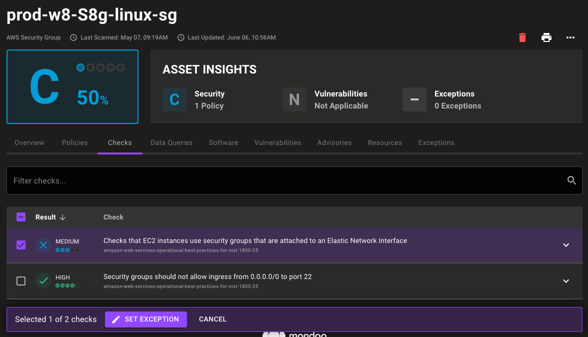 Granular asset exceptions